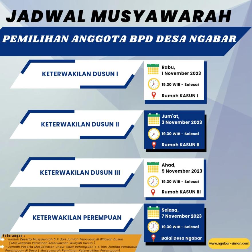 JADWAL MUSYAWARAH PEMILIHAN ANGGOTA BPD DESA NGABAR